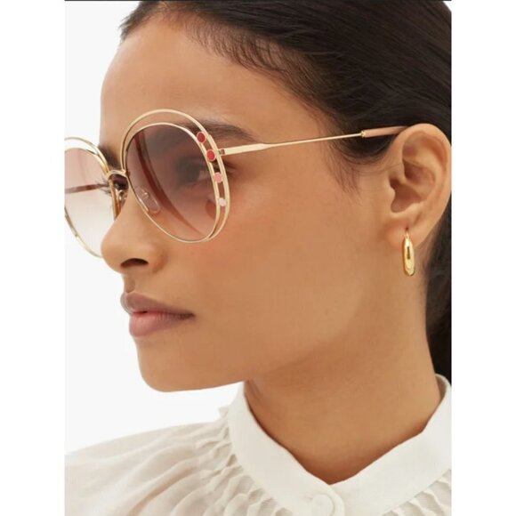 💕CHLOE💕 Delilah Sunglasses ~ Gold Frame Gradient Brown Lenses CE169742 New - Picture 7 of 16